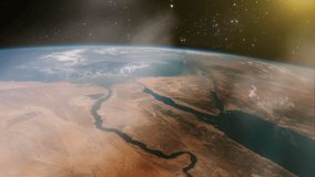 The Nile Delta, The Sinai Peninsula, and The Mediterranean Sea Seen from Space. Elements of this Video Furnished by NASA. 4K Resolution.