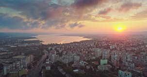 Skyline view 4K video over the sea capital of Bulgaria, Varna city. The Cathedral of the Assumption, downtown and lake.