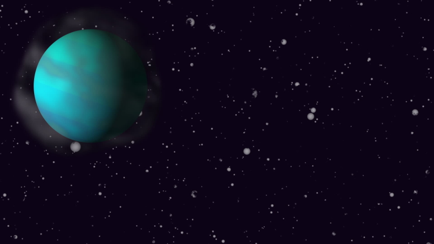 Abstract rotating and mooving red planet in haze. Abstract space concept. Blue glowing spinning abstract sphere. 4K loop animation.