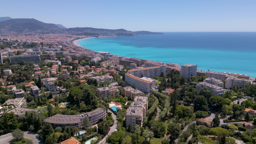 Flying over the coastline of Nice on French Riviera