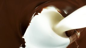 Super Slow Motion of Milk Pouring Into Hot Melted Chocolate. Filmed on High Speed Cinema Camera, 1000 Fps. - Powered by Shutterstock - Get 15% off with code: PIKWIZARD15