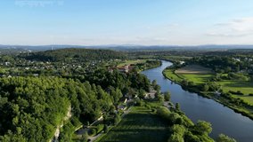 Aerial view of Benedictine Abbey on the rocky hill and Vistula River in Tyniec, near Krakow, Poland 