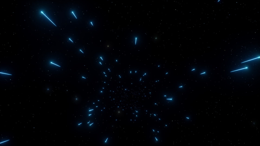 looped 3d animation, abstract background with blue flashing lights, sparkling fireflies. Flight forward through the meteor shower stream, night sky with falling stars. Space infinity Royalty-Free Stock Footage #1092815213