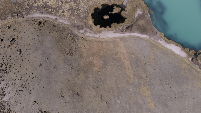 Magnificent panoramic views from drone of the route of the 7 lagoons, in the vinicota mountain range, cuzco peru
