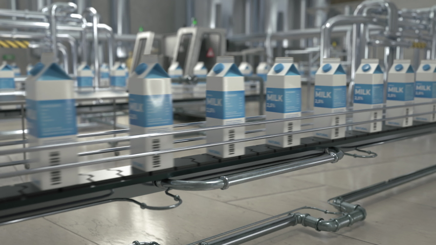 MIlk Packs Advance On Dairy Food Factory Automated Distribution Mechanism. Production Factory. Distribution Mechanism For Product Transportation At Factory. Production Distribution Mechanism. Conveyor Royalty-Free Stock Footage #1092821365