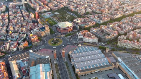 Aerial View Barcelona City Skyline Sunrise Stock Footage Video (100% ...