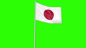 Japan Flag Flying Green Screen Background Video