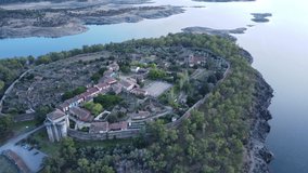 Aerial video of the feudal ghost town of Granadilla. Extremadura, Spain