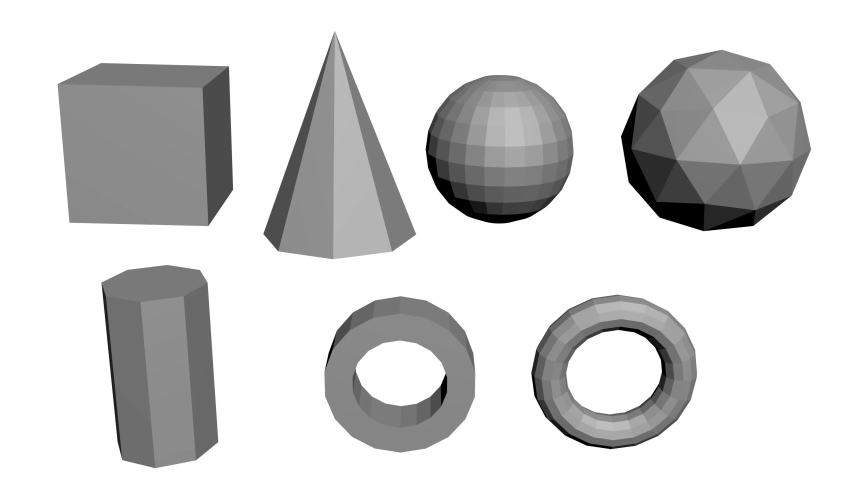 Geometric 3d shapes animation, hemisphere, octahedron, sphere and torus, cone, cylinder and pyramid with icosahedron. Basic voluminous geometry figures for education, Realistic vector illustration