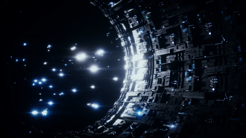 Space futuristic base with ships traffic. Futuristic concept. Realistic 4k animation. 3D Illustration Royalty-Free Stock Footage #1092863327