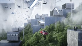 Futuristic city. flying car traffic. Robots and people in megapolice. Future concept. Dynamic trees. Realistic 4k animation. - Powered by Shutterstock - Get 15% off with code: PIKWIZARD15