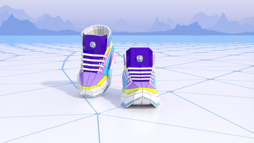 Walking NFT Sneakers. Move To Earn Game Concept. Abstract Background Royalty-Free Stock Footage #1092864267