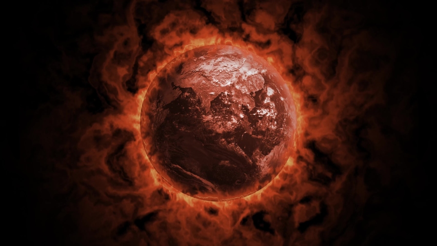 Global warming concept. Earth globe 3d burning for climate changes. World pollution and weather disaster. Royalty-Free Stock Footage #1092874269