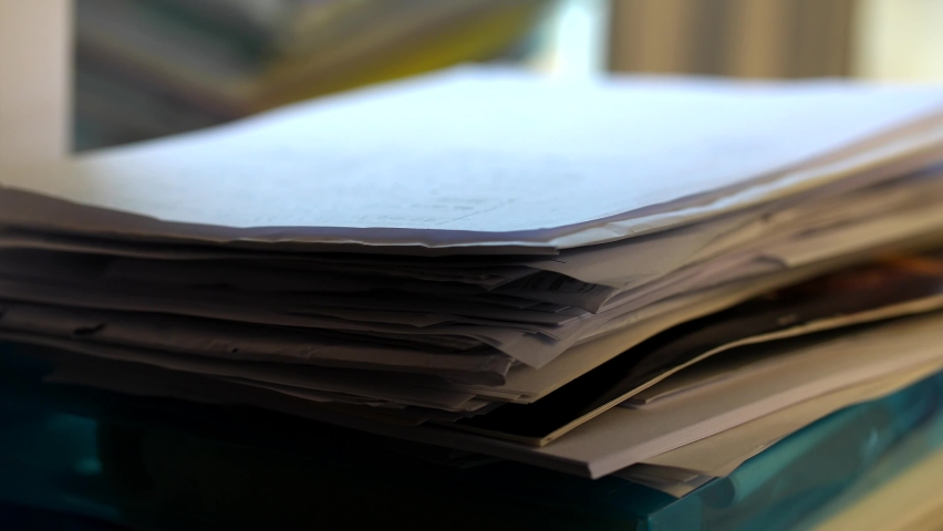 Large Pile Of Papers Dropped On Desk, Too Much Work | Shutterstock HD Video #1092874883