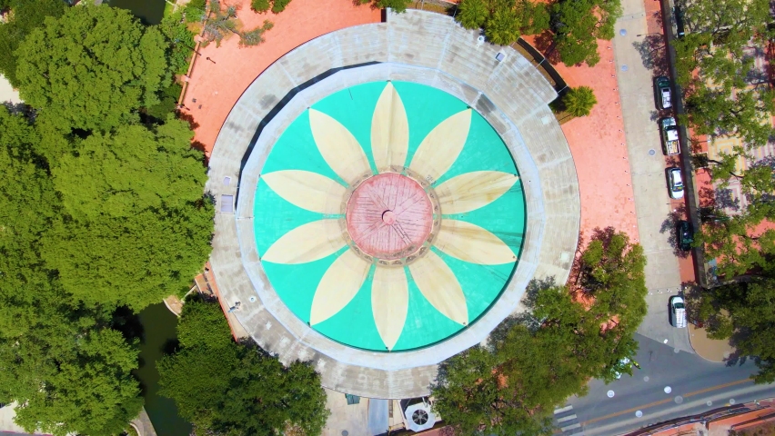 Flying in close to the Villita Assembly Building in downtown San Antonio, Texas.