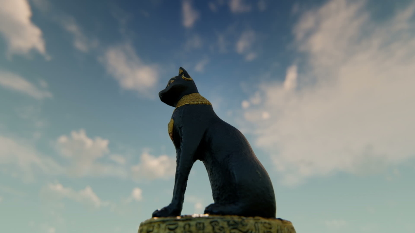 Ancient Egypt Cat Statue animation.Full HD 1920×1080.9 Second Long.