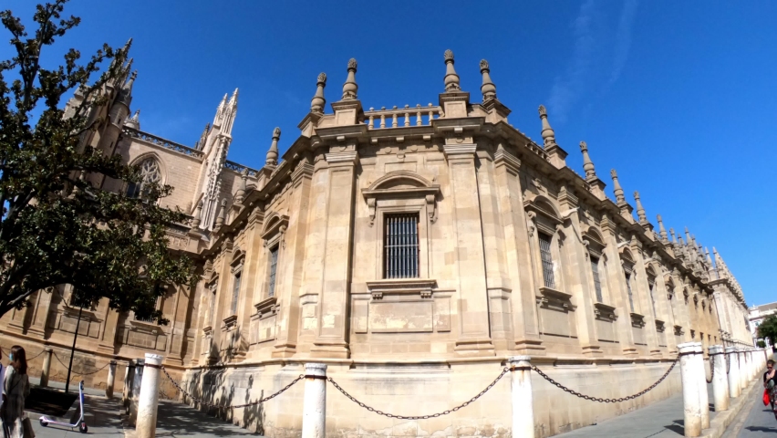 DOLLY SHOT - The Cathedral of Saint Mary of the See better known as Seville Cathedral, is a Roman Catholic cathedral in Seville, Andalusia, Spain.