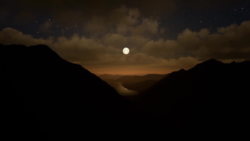 3D - Aerial view of Lake McDonald at night in Glacier National Park, Montana, USA