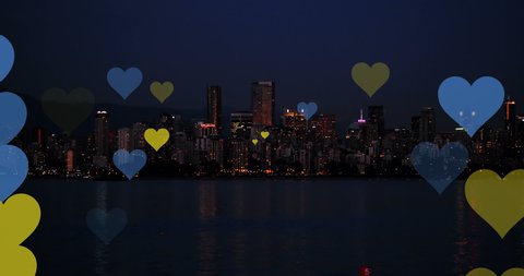 Animation Falling Hearts Over Cityscape Global Stock Footage Video (100 ...