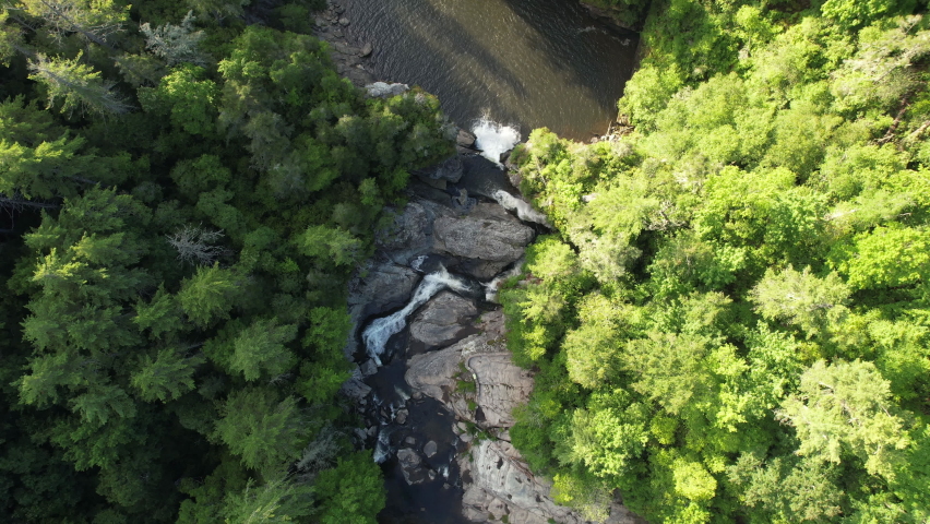 Downward drone shot of Linville Falls, North Carolina