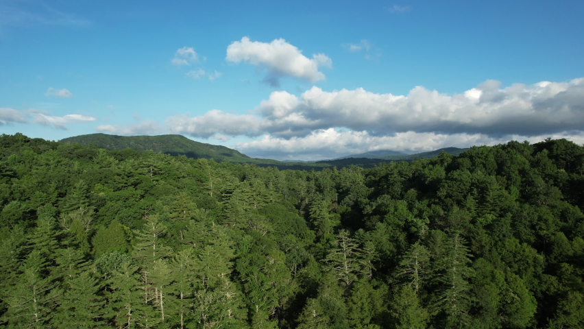 Drone shot of Blue Ridge Mountains and Linville Gorge, North Carolina