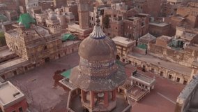 Drone-taken aerial video of the courtyard of the iconic Masjid Wazir Khan mosque in Lahore, Pakistan