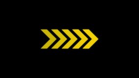 4K Animated Arrow direction sign on black background, Direction banner. Video animation of arrows sign on black screen, Sign Arrows Animation of Yellow light signal.