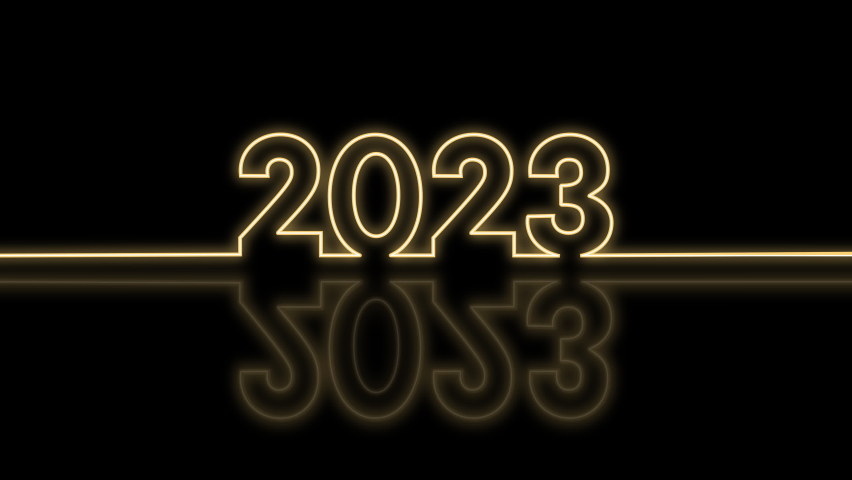 Happy New Year 2023. Text animation 2023 in gold alpha channel