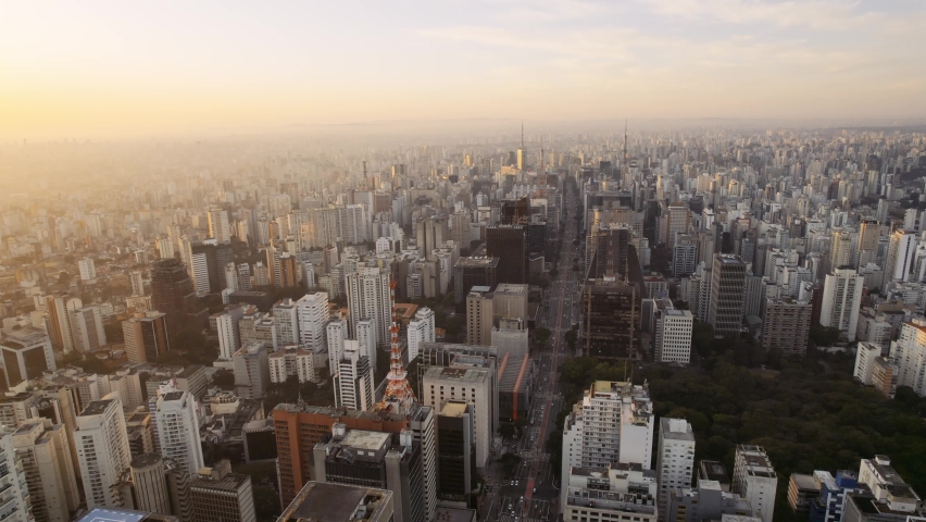 Aerial view of Avenida Paulista (Paulista Avenue) in Sao Paulo city, Brazil.  Cinematic 4K | Shutterstock HD Video #1092904725