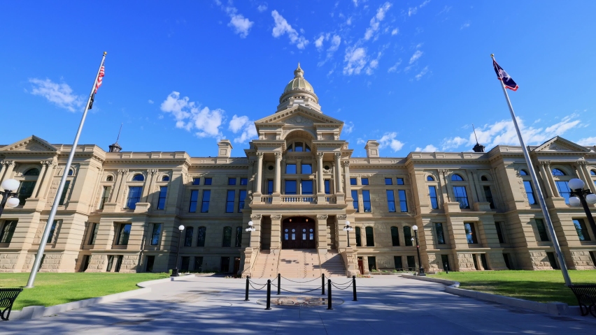 Sunny view of the beautiful Wyoming State capitol building at Wyoming