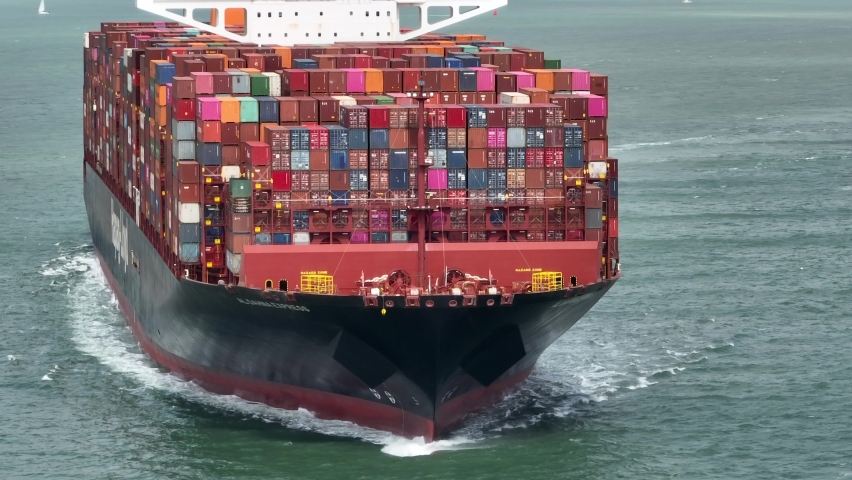 Ship Carrying Thousands of Containers Transporting International Cargo Royalty-Free Stock Footage #1092908355