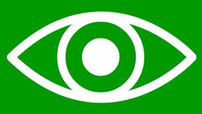 Animated white eye close. blinks an eye. Linear icon. Looped video. Vector illustration on green background.