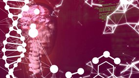 Animation of chemical formula and dna strand over digital head and data processing. Global science, computing and digital interface concept digitally generated video. - Powered by Shutterstock - Get 15% off with code: PIKWIZARD15