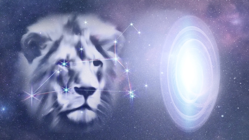 8-8 meditation animation, depicting a lion and a space portal. Royalty-Free Stock Footage #1092911147