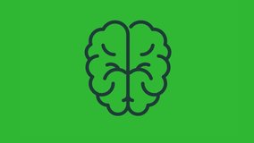 Brain line icon draw animation. Concept of idea and creative. Line vector illustration isolated on green background.