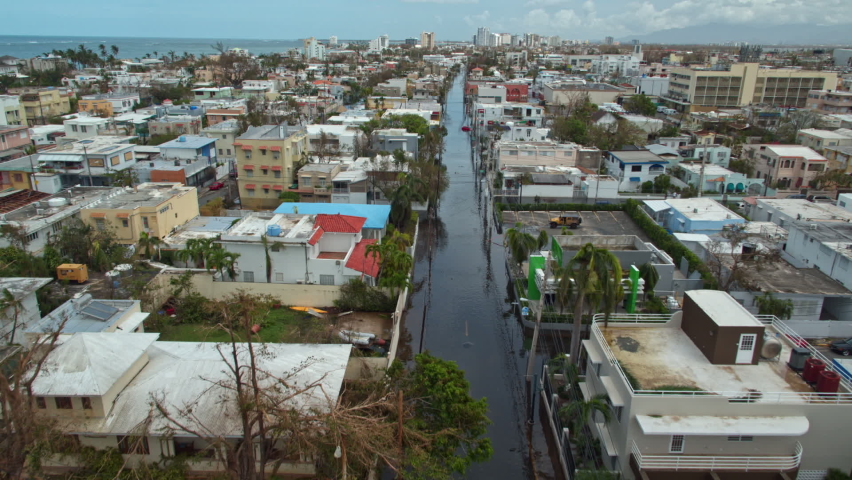 San Juan, Puerto Rico - September 2017: Complete flooded street in Ocean Park neighborhood in San Juan.