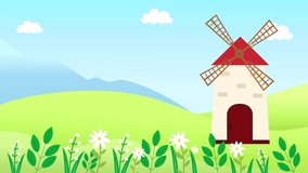 Windmill on the hill in spring