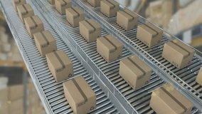 Animation of data processing over boxes on conveyor belt in warehouse. Global delivery and digital interface concept digitally generated video. - Powered by Shutterstock - Get 15% off with code: PIKWIZARD15