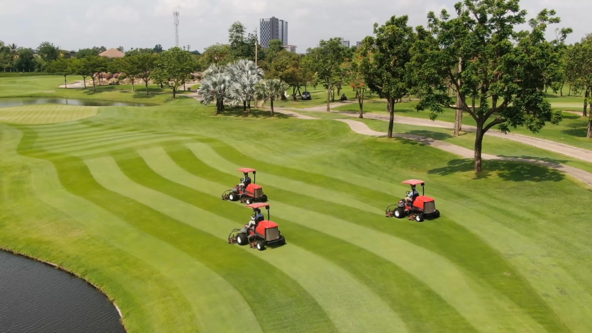 Golf Course Mowing Jobs, Fairway Mowers Royalty-Free Stock Footage #1092928431