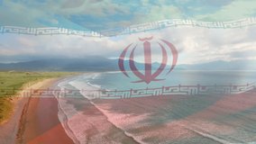 Composite video of waving iran flag against aerial view of beach and sea waves. National tourism and travel concept - Powered by Shutterstock - Get 15% off with code: PIKWIZARD15