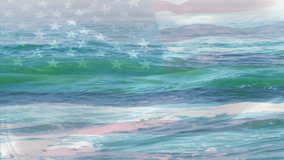 Composite video of waving american flag against waves in the sea. National tourism and travel concept - Powered by Shutterstock - Get 15% off with code: PIKWIZARD15