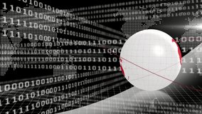 Animation of digital globe rotating over world map and binary codes moving in loop. Hologram, digitally generated, multiple exposure, globalization, data and network security. - Powered by Shutterstock - Get 15% off with code: PIKWIZARD15