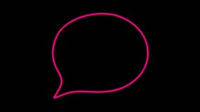 Pink neon light modern frame speech bubble animation motion graphics on black background.4K video