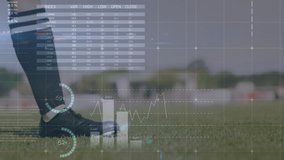 Animation of graphs and financial data over legs of male soccer player with ball on field. Sport, soccer, finance and economy concept digitally generated video. - Powered by Shutterstock - Get 15% off with code: PIKWIZARD15