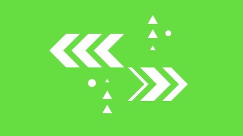 4k video of cartoon abstract arrow symbol on green background.