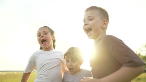 Young Team Children Embracing Together Jump Stock Footage Video (100% ...