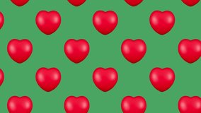Valentine's day red hearts on green background. Concept holiday banner. 4K video.