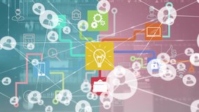 Animation of graphical infographic interface with computer icons, programming data and trading board. Digitally generated, multiple exposure, social media, internet, coding, ideas and technology. - Powered by Shutterstock - Get 15% off with code: PIKWIZARD15