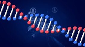 Animation of graphical dna helix rotating amidst profile icons moving over abstract background. Digitally generated, multiple exposure, genetic, medical, social media and global connection concept. - Powered by Shutterstock - Get 15% off with code: PIKWIZARD15