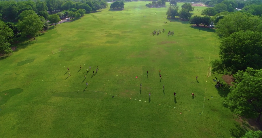 People playing soccer in Zikler Park in Austin, Texas.